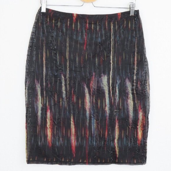 Vivienne Tam Womens 2 Iridescent Black Multicolor Crinkle Overlay Pencil Skirt - Picture 8 of 9